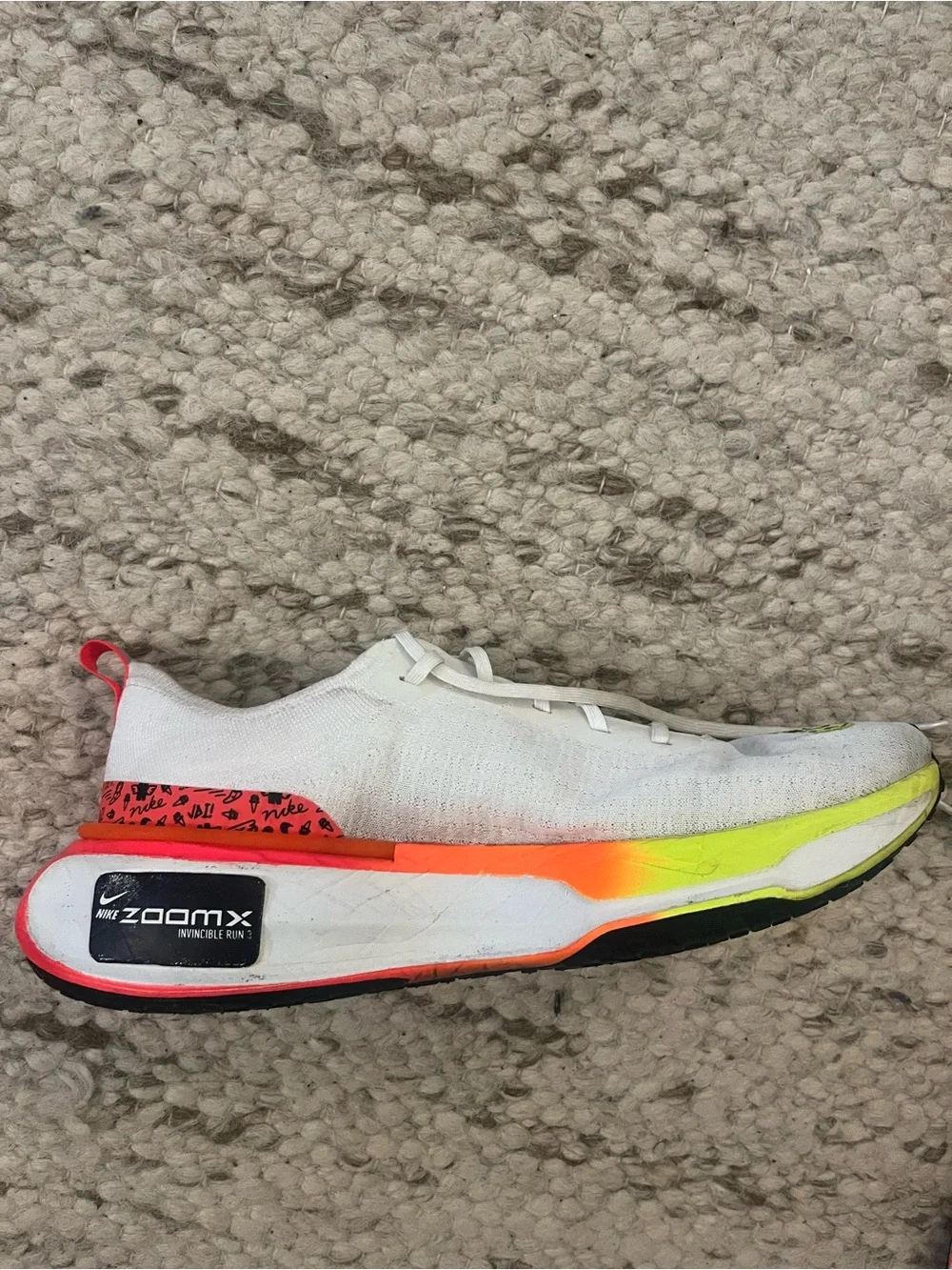 Nike White Running Shoes with Neon Yellow and Neon Pink Accents - Picture 3 of 4